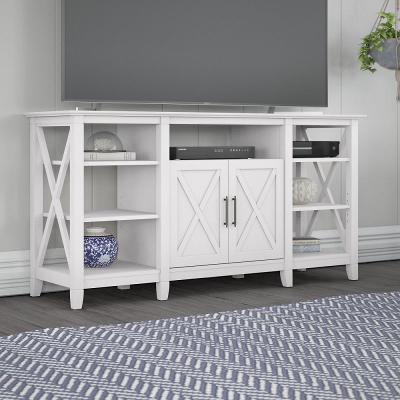 Bush Furniture - Key West Tall TV Stand for 65 Inch TV in Pure White Oak - KWV160WT-03