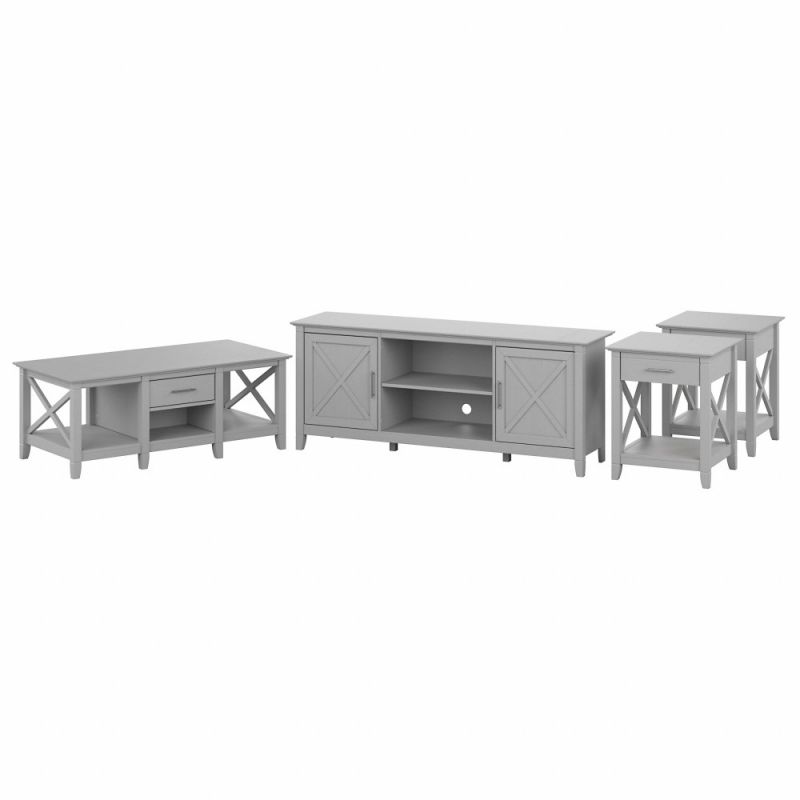 Bush Furniture - Key West TV Stand for 70 Inch TV with Coffee Table and End Tables in Cape Cod Gray - KWS069CG