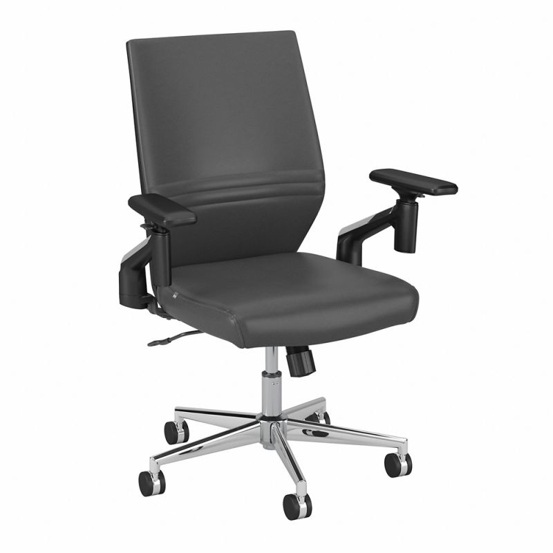 Bush Furniture - Laguna Mid Back Leather Office Chair in Dark Gray - CH2701DGL-03