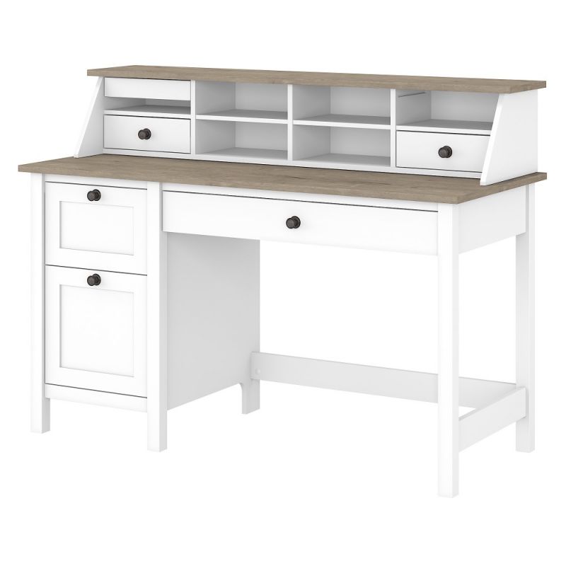 Bush Furniture - Mayfield 54W Computer Desk with Drawers and Desktop Organizer in Pure White and Shiplap Gray - MAY003GW2