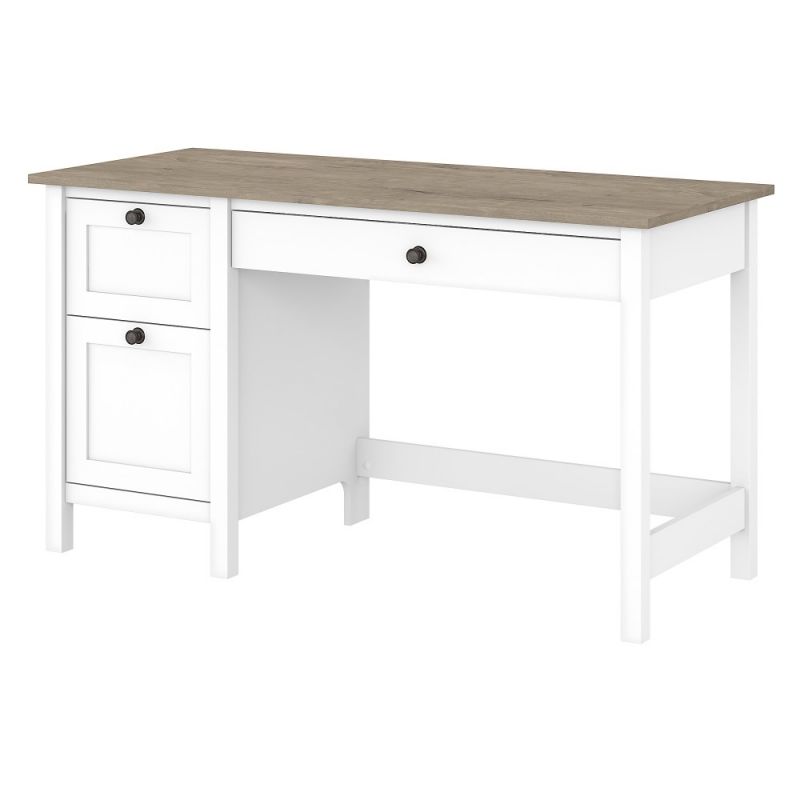 Bush Furniture - Mayfield 54W Computer Desk with Drawers in Pure White and Shiplap Gray - MAD254GW2-03