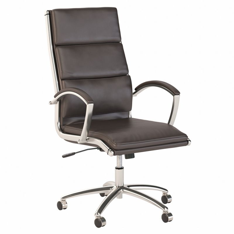 Bush Furniture - Modelo High Back Leather Executive Office Chair in Brown with Chrome - CH1701DBL-03