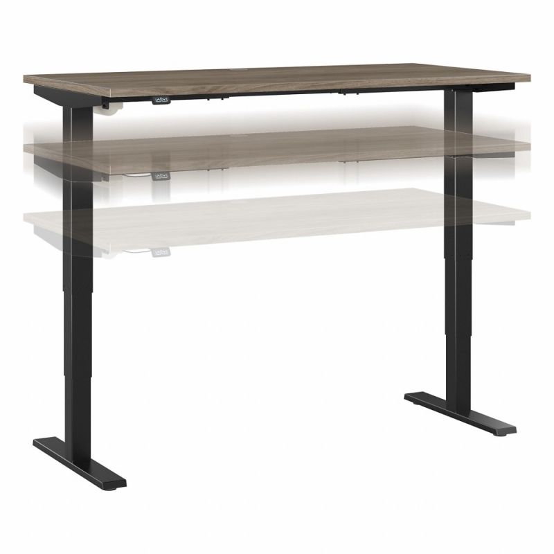 Bush Furniture - Move 40 Series 60W x 30D Electric Height Adjustable Standing Desk in Modern Hickory with Black Base - M4S6030MHBK