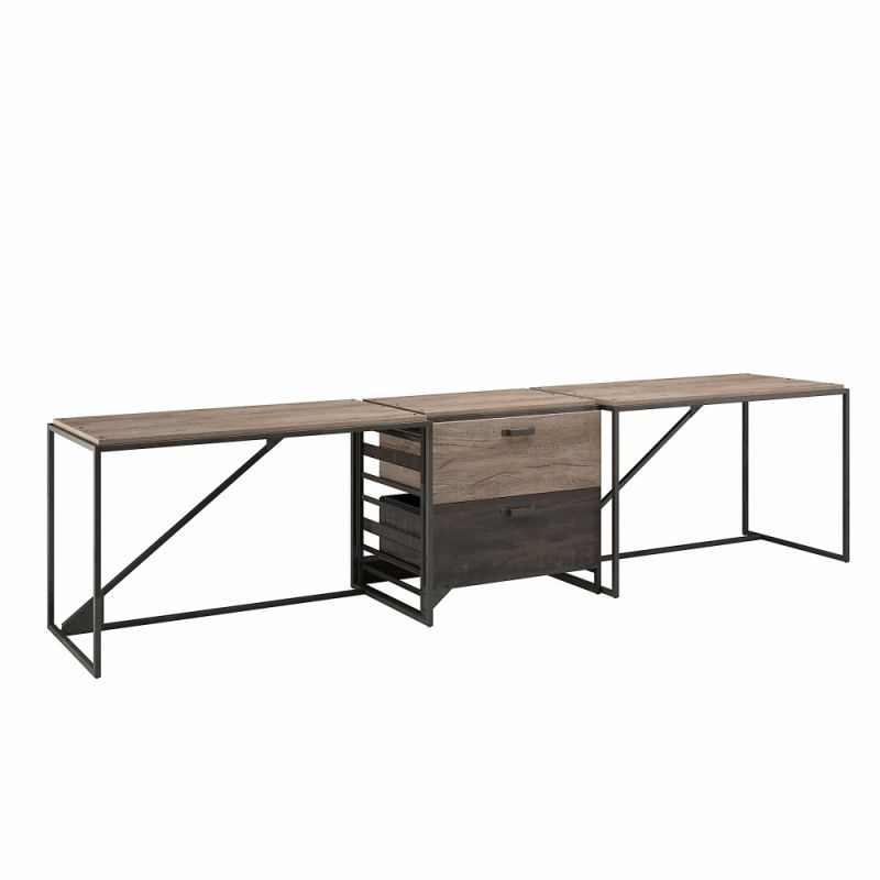Bush Furniture - Refinery 2 Person Industrial Desk Set with Lateral File Cabinet in Rustic Gray - RFY019RG