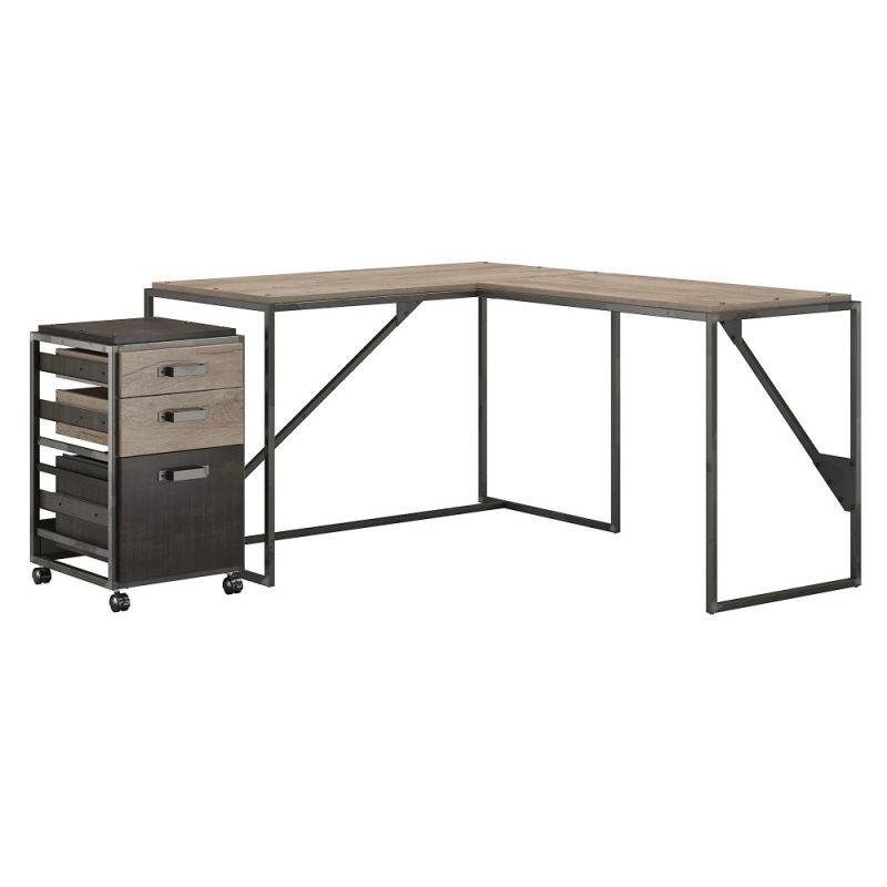 Bush Furniture - Refinery 50W L Shaped Desk with 37W Return and File Cabinet in Rustic Gray - RFY004RG