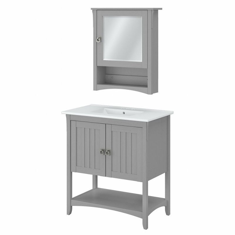 Bush Furniture - Salinas 32W Bathroom Vanity Sink and Medicine Cabinet with Mirror in Cape Cod Gray - SAL020CG