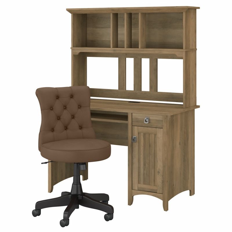 Bush Furniture - Salinas 48W Computer Desk with Hutch and Mid Back Tufted Office Chair in Reclaimed Pine - SAL012RCP