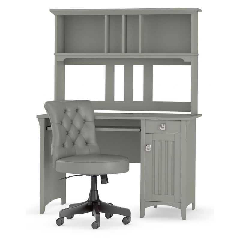 Bush Furniture - Salinas 48W Computer Desk with Hutch and Midback Tufted Office Chair in Cape Cod Gray - SAL012CG
