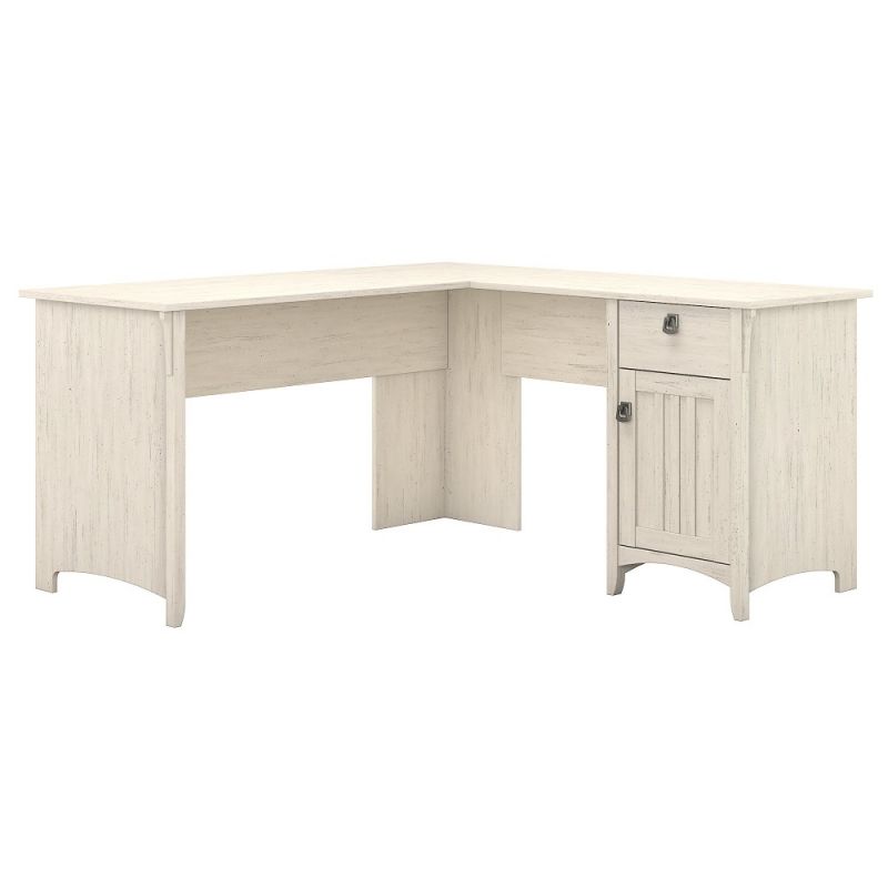 Bush Furniture - Salinas L Shaped Desk with Storage in Antique White - SAD160AW-03