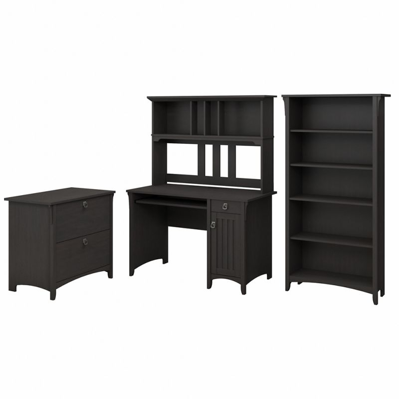 Bush Furniture - Salinas Mission Desk with Hutch, Lateral File Cabinet and 5 Shelf Bookcase in Vintage Black - SAL002VB