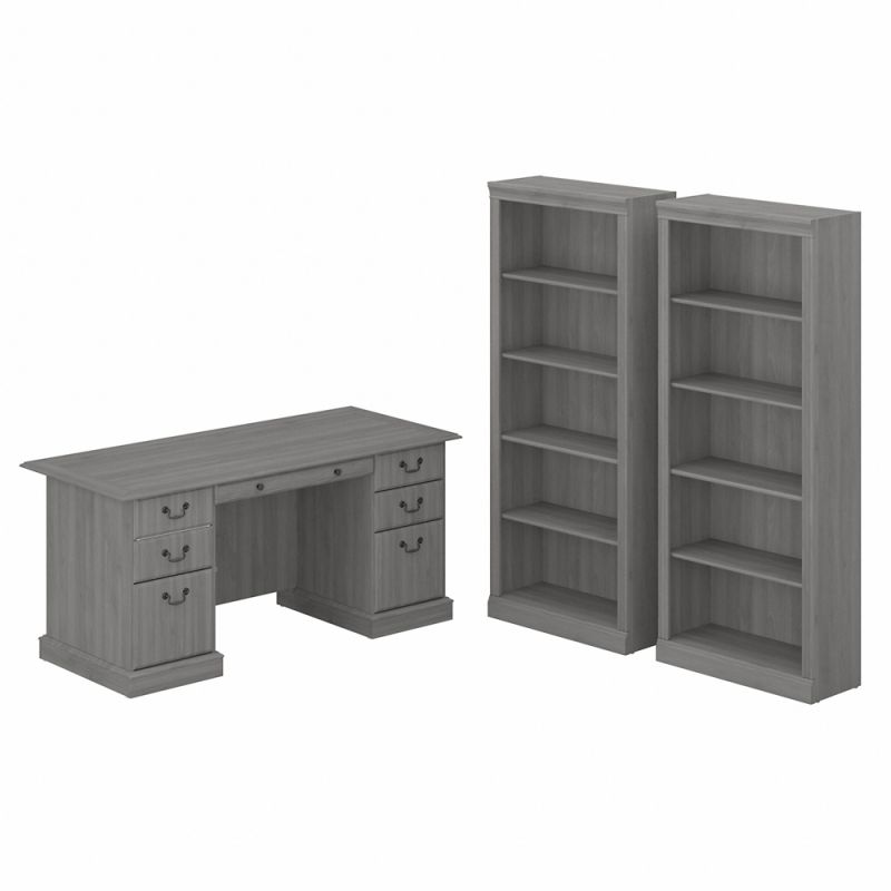 Bush Furniture - Saratoga Executive Desk and Bookcase Set in Modern Gray - SAR003MG