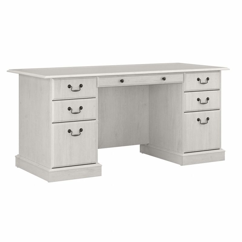 Bush Furniture - Saratoga Executive Desk with Drawers in Linen White Oak - EX45766-03K