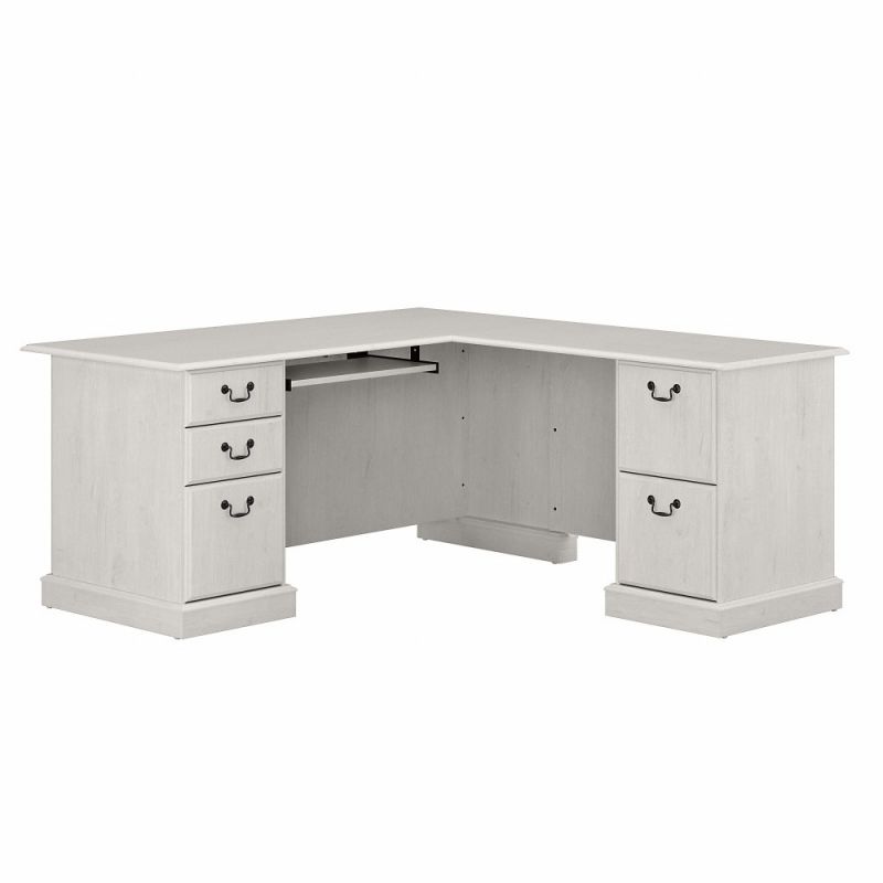 Bush Furniture - Saratoga L Shaped Computer Desk with Drawers in Linen White Oak - EX45770-03K