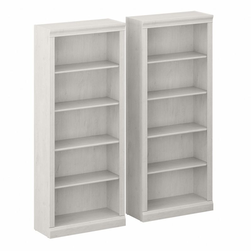 Bush Furniture - Saratoga Tall 5 Shelf Bookcase (Set of 2) in Linen White Oak - SAR008LW