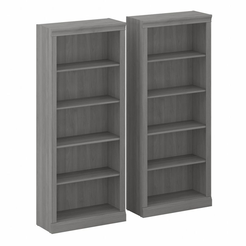 Bush Furniture - Saratoga Tall 5 Shelf Bookcase (Set of 2) in Modern Gray - SAR008MG