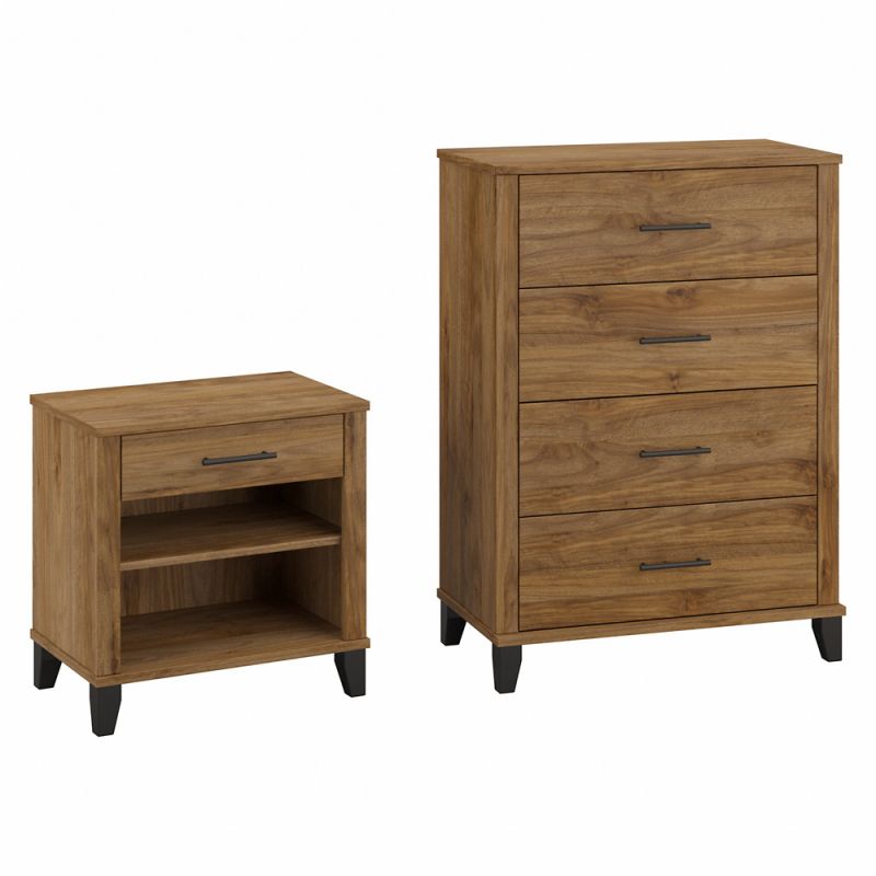 Bush Furniture - Somerset  4 Drawer Chest and Nightstand in Fresh Walnut - SET034FW
