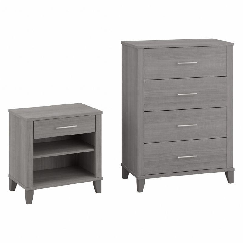 Bush Furniture - Somerset  4 Drawer Chest and Nightstand in Platinum Gray - SET034PG