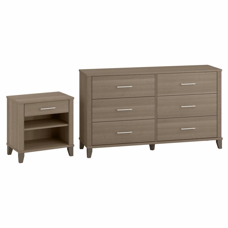 Bush Furniture - Somerset  6 Drawer Dresser and Nightstand in Ash Gray - SET035AG