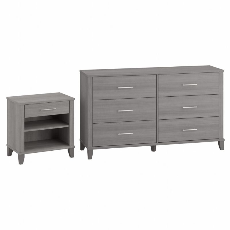 Bush Furniture - Somerset  6 Drawer Dresser and Nightstand in Platinum Gray - SET035PG