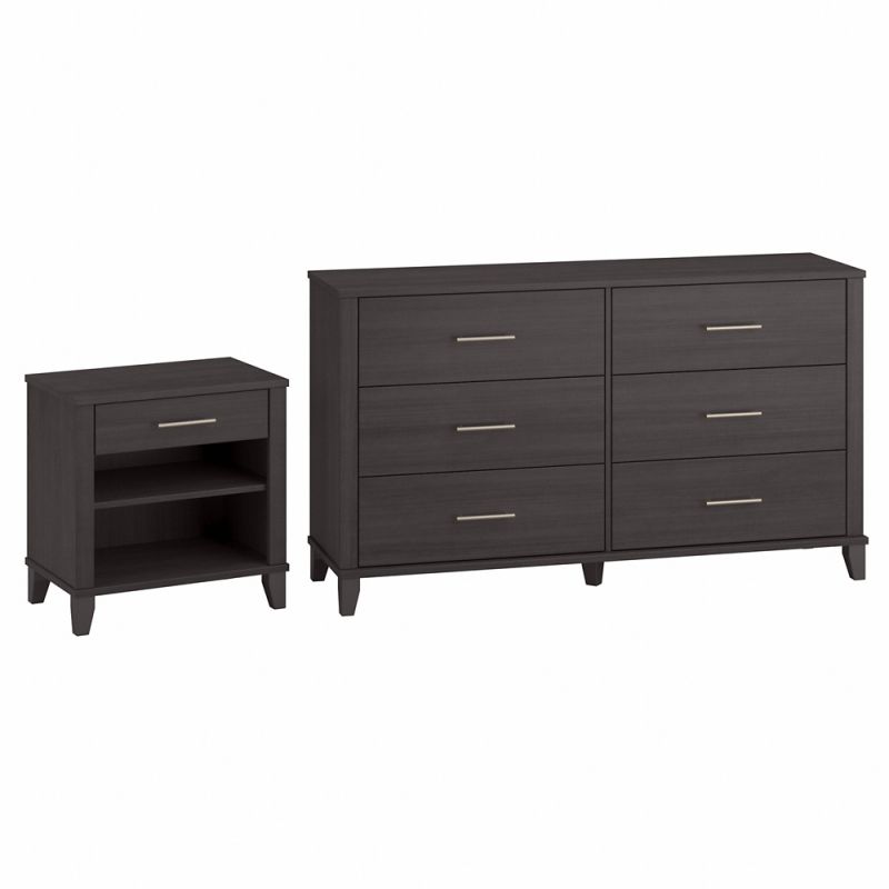 Bush Furniture - Somerset  6 Drawer Dresser and Nightstand in Storm Gray - SET035SG
