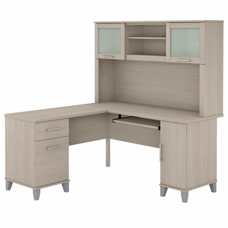 Bush Furniture - Somerset 60W L Desk with Hutch in Sand Oak - SET002SO