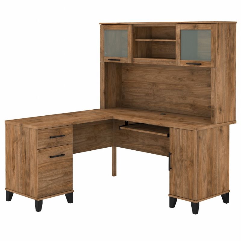 Bush Furniture - Somerset 60W L Shaped Desk with Hutch in Fresh Walnut - SET002FW