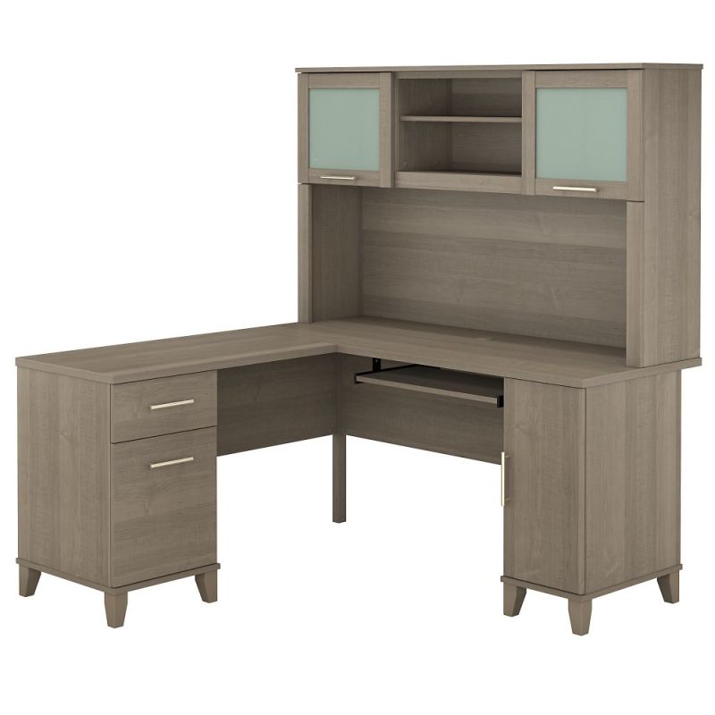 Bush Furniture - Somerset 60W L Shaped Desk with Hutch in Ash Gray - SET002AG