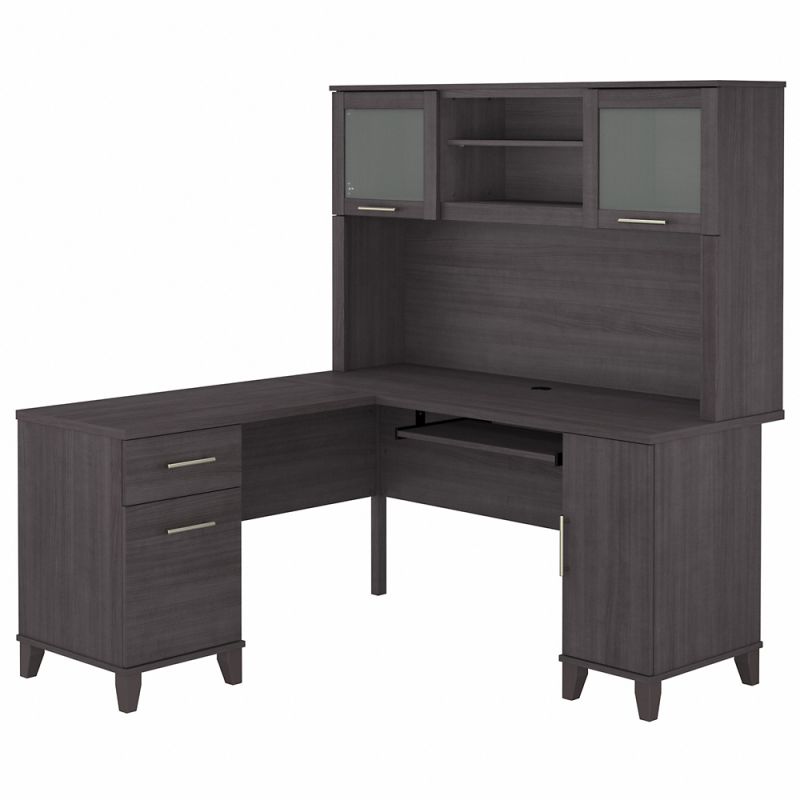 Bush Furniture - Somerset 60W L Shaped Desk with Hutch in Storm Gray - SET002SG