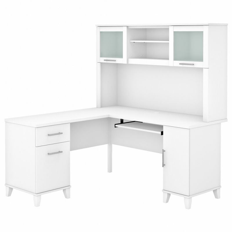 Bush Furniture - Somerset 60W L Shaped Desk with Hutch in White - SET002WH