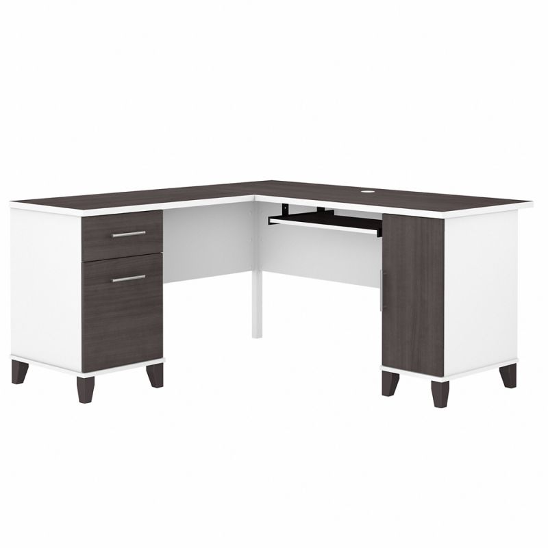 Bush Furniture - Somerset 60W L Shaped Desk with Storage in White and Storm Gray - WC81030K