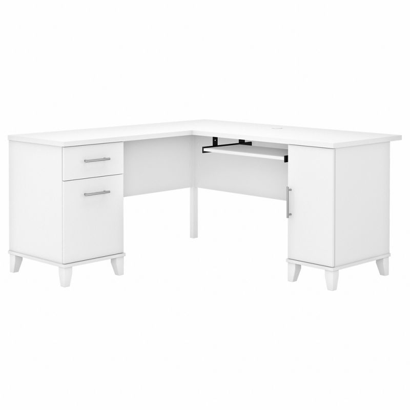 Bush Furniture - Somerset 60W L Shaped Desk with Storage in White - WC81930K