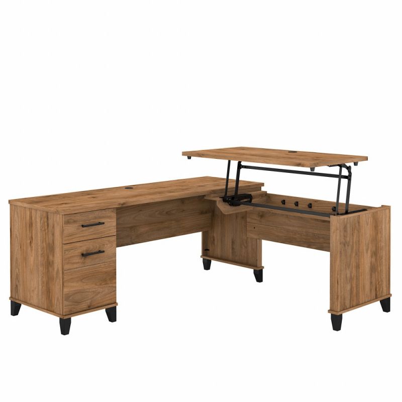 Bush Furniture - Somerset 72W 3 Position Sit to Stand L Shaped Desk in Fresh Walnut - SET014FW