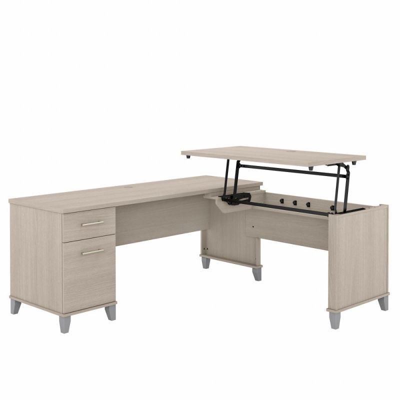Bush Furniture - Somerset 72W 3 Position Sit to Stand L Shaped Desk in Sand Oak - SET014SO