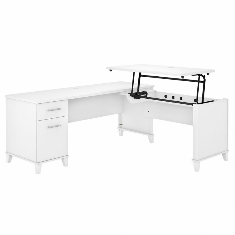 Bush Furniture - Somerset 72W 3 Position Sit to Stand L Shaped Desk in White - SET014WH