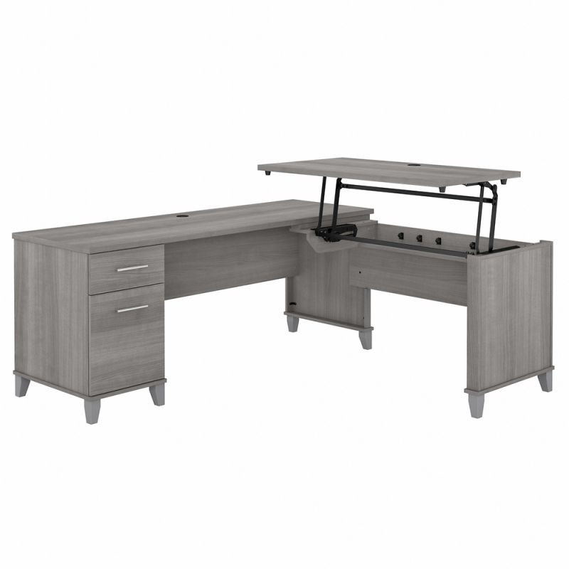 Bush Furniture - Somerset 72W 3 Position Sit to Stand L Shaped Desk in Platinum Gray - SET014PG