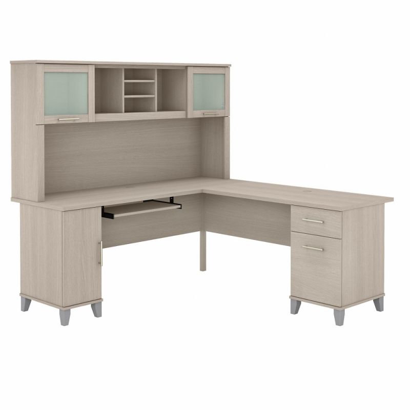 Bush Furniture - Somerset 72W L Desk with Hutch in Sand Oak - SET001SO