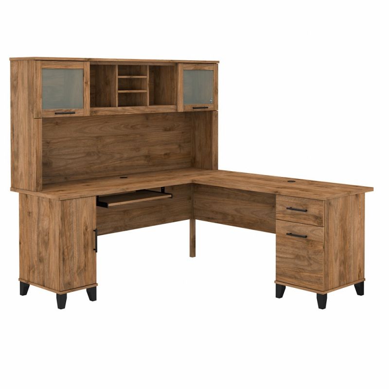 Bush Furniture - Somerset 72W L Shaped Desk with Hutch in Fresh Walnut - SET001FW