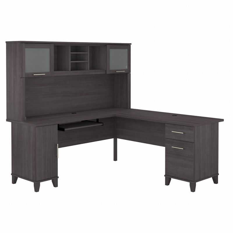 Bush Furniture - Somerset 72W L Shaped Desk with Hutch in Storm Gray - SET001SG