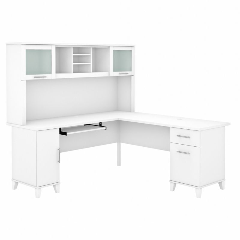 Bush Furniture - Somerset 72W L Shaped Desk with Hutch in White - SET001WH