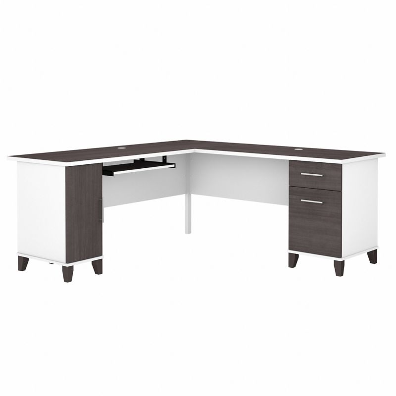 Bush Furniture - Somerset 72W L Shaped Desk with Storage in White and Storm Gray - WC81010K