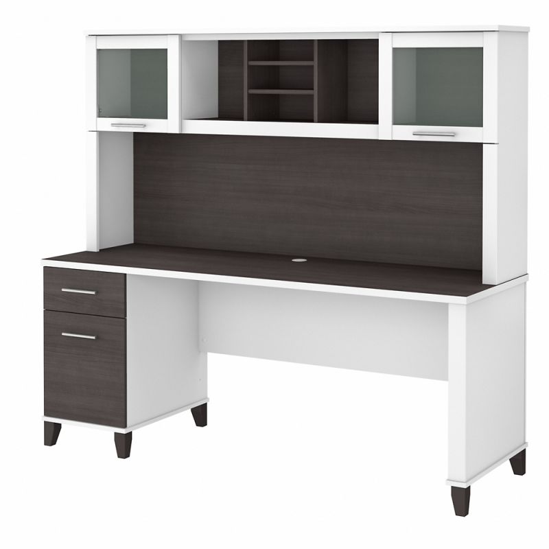 Bush Furniture - Somerset 72W Office Desk with Drawers and Hutch in White and Storm Gray - SET018SGWH