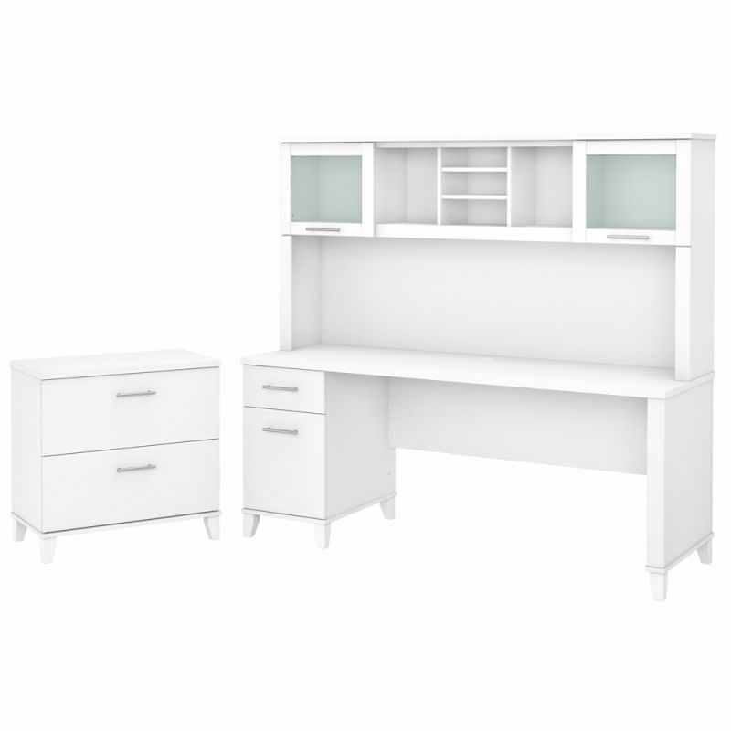 Bush Furniture - Somerset 72W Office Desk with Hutch and Lateral File Cabinet in White - SET019WH