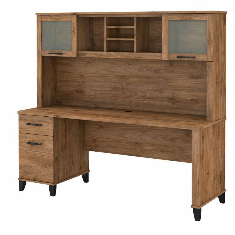 Bush Furniture - Somerset 72W Office Desk with Drawers and Hutch in Fresh Walnut - SET018FW