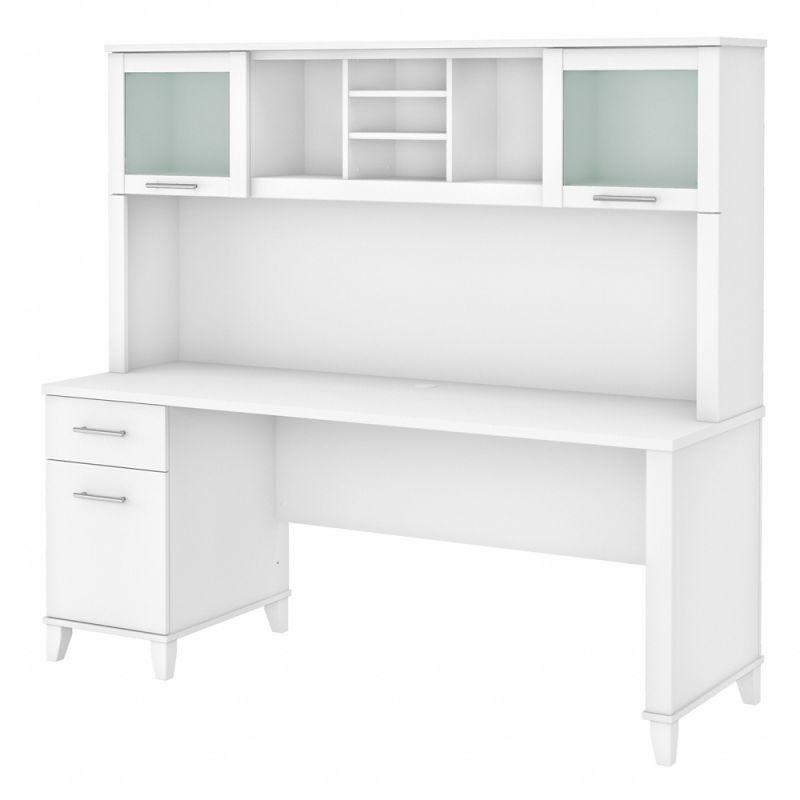 Bush Furniture - Somerset 72W Office Desk with Drawers and Hutch in White - SET018WH