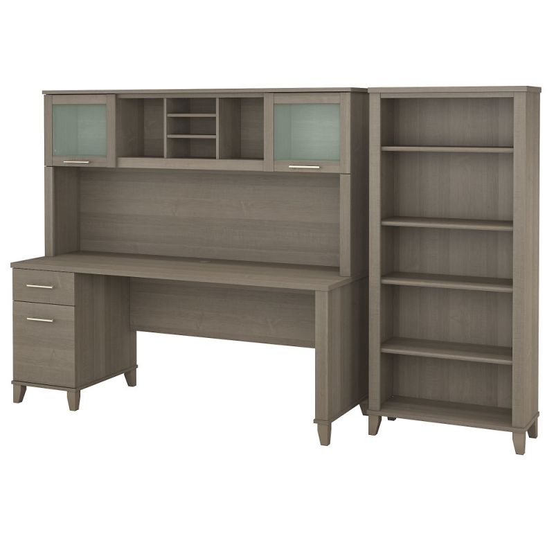 Bush Furniture - Somerset 72W Office Desk with Hutch and 5 Shelf Bookcase in Ash Gray - SET020AG