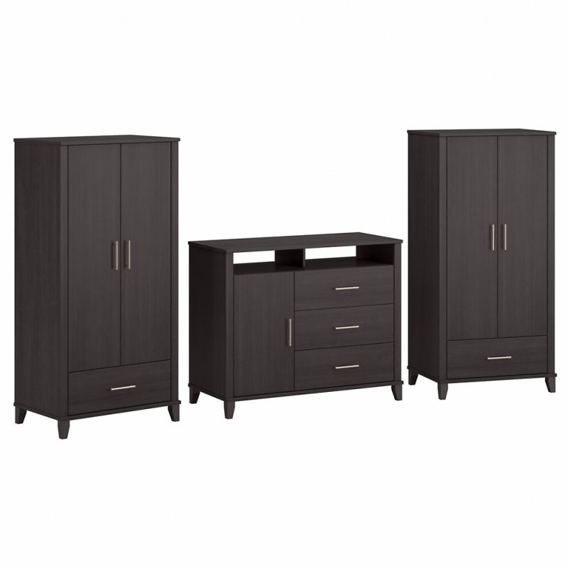 Bush Furniture - Somerset  Armoire Cabinets and Media Chest in Storm Gray - SET038SG