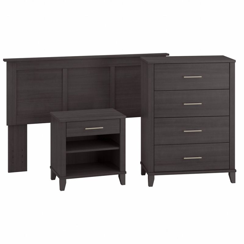 Bush Furniture - Somerset  Full/Queen Headboard w 4 Drawer Chest and Nightstand in Storm Gray - SET005SG