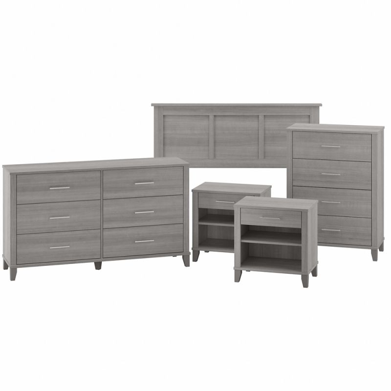 Bush Furniture - Somerset  Full/Queen Headboard w Dressers and Nightstands in Platinum Gray - SET036PG