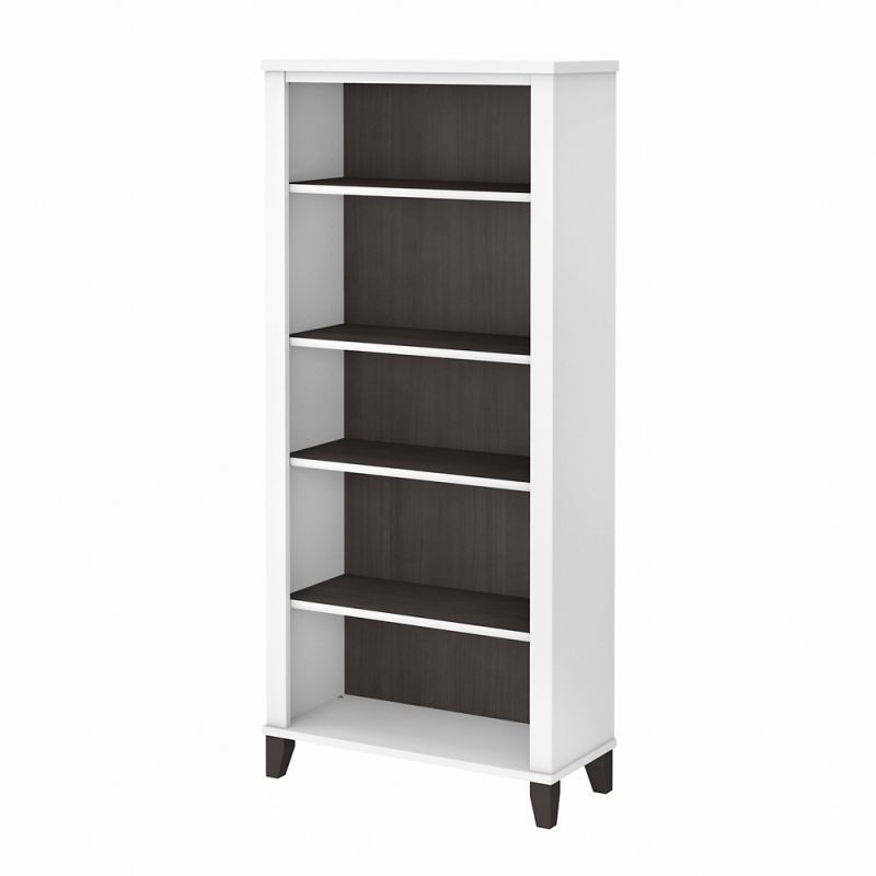 Bush Furniture - Somerset Tall 5 Shelf Bookcase in White and Storm Gray - WC81065