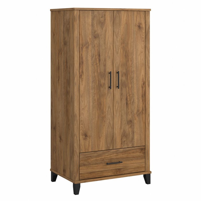 Bush Furniture - Somerset Tall Kitchen Pantry Cabinet with Doors and Drawer in Fresh Walnut - STS166FWK-Z